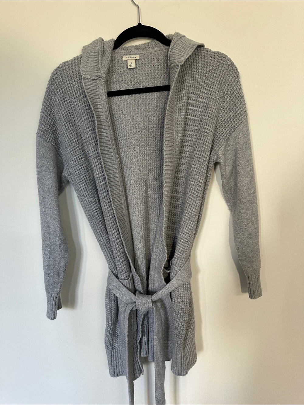 L.L.Bean Women'Small All-Day Waffle Sweater, Hooded Wrap Cardigan Hooded Wrap